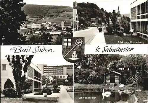Bad Soden Salmuenster Kurviertel Blick zum Stolzenberg Kurmittelhaus Schwanenteich Kat. Bad Soden Salmuenster