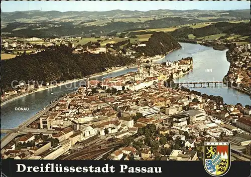 Passau Dreifluessestadt Muendung Inn Ilz Donau Fliegeraufnahme Kat. Passau