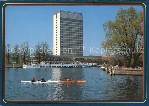 Potsdam Schiffsanlegestelle und Interhotel Potsdam Kanu Dampfer Kat. Potsdam