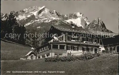 Garmisch Partenkirchen Berggasthof Gschwandtnerbauer mit Zugspitz Gruppe Kat. Garmisch Partenkirchen