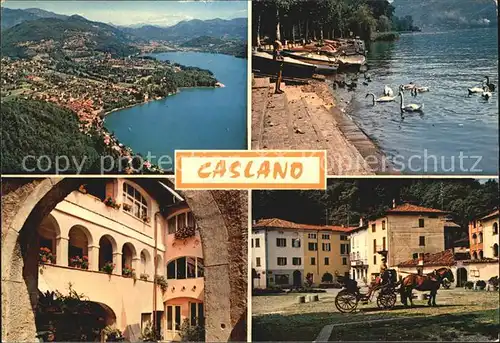 Caslano Lago di Lugano Panorama Bootsliegeplatz Dorfmotiv Pferdekutsche / Caslano /Bz. Lugano