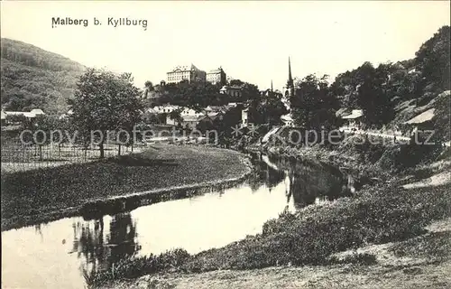 Malberg Eifel Partie am Fluss Blick zum Schloss Kat. Malberg