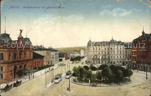 Mainz Rhein Hauptbahnhof Bahnhofsplatz Strassenbahn Pferdedroschken