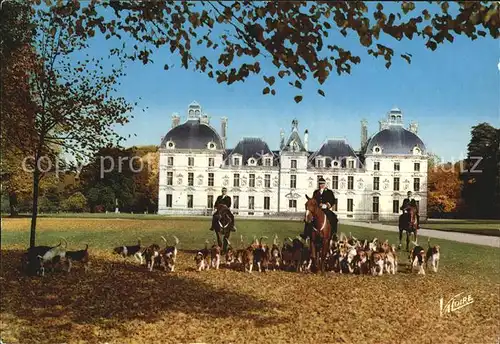 Cheverny Chateau Reiter mit Hunden Kat. Cheverny