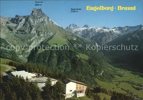 Engelberg OW Bergrestaurant Ristis Brunni mit Hahnen und Spannoerter Fliegeraufnahme Kat. Engelberg