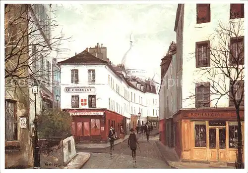 Montmartre Paris Rue Norvins Dessin Georges B. Kuenstlerkarte Kat. Paris
