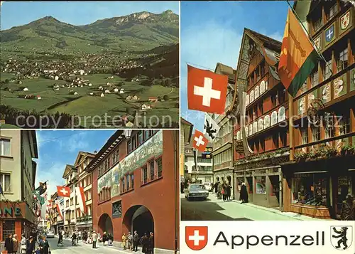 Appenzell IR Fliegeraufnahme Ladengeschaefte Innenstadt Flaggen Kat. Appenzell