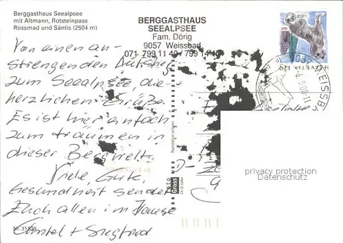 Weissbad Berggasthaus Seealpsee mit Altmann Rotsteinpass Rossmad Saentis Appenzeller Alpen Kat. Weissbad