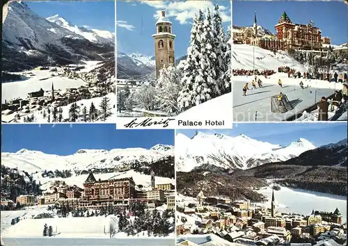 St Moritz GR Piz Corvatsch Bernina Gruppe Schiefer Turm Palace Hotel Eishockey Corviglia Piz Nair Winterpanorama Kat. St Moritz
