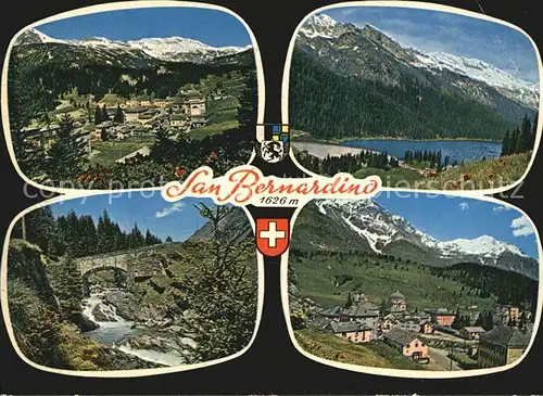 San Bernardino GR Gesamtansicht mit Alpenpanorama See Bergbach Bruecke Kat. Mesocco
