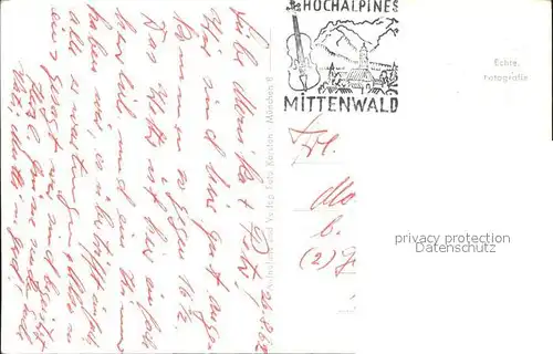 Mittenwald Bayern Landhaus Weikert Kat. Mittenwald