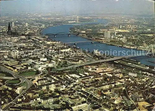 Koeln Rhein Dom Severinsbruecke Deutzer Hohenzollern und Zoobruecke Fliegeraufnahme Kat. Koeln