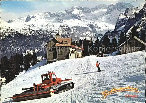 Gosau Oberoesterreich Schiparadies auf der Zwieselalm Gablonzer Haus Preininghuette Pistenraupe Alpenpanorama Kat. Gosau Salzkammergut