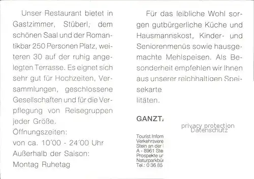 Stein Enns Restaurant Hubertus Alpenpanorama Kat. Liezen