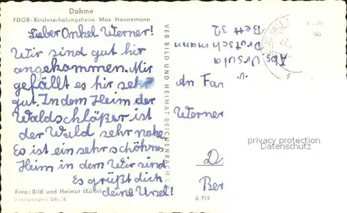 Dahme Ostseebad FDGB Kindererholungsheim Max Hannemann Kat. Dahme
