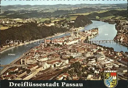Passau Fliegeraufnahme Drei Fluesse Stadt Donau Inn Ilz Kat. Passau