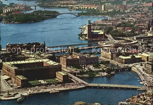 Stockholm Fliegeraufnahme Slottet och Stadshuse Kat. Stockholm