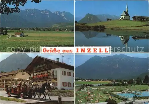 Inzell Kirche am See Freibad Pferdewagen Kat. Inzell