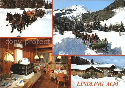 Hinterglemm Saalbach Lindlingalm 200 Jahre alte Sennhuette Bergwandergebiet Lengau im Winter Pferdeschlittenfahrt