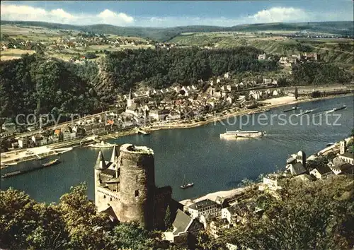 St Goar Panorama Blick auf Burg Katz am Rhein Kat. Sankt Goar