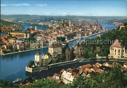 Passau Fliegeraufnahme Dreifluessestadt mit Inn Donau Ilz Kat. Passau