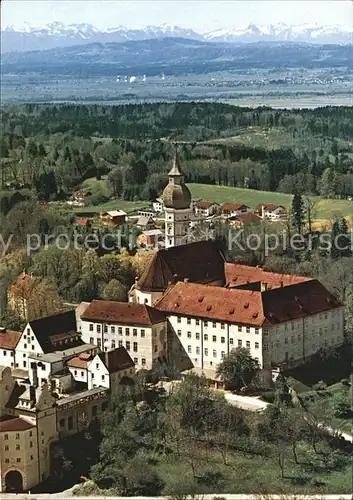 Andechs Kloster und Wallfahrtskirche Heiliger Berg am Ammersee Alpenpanorama Fliegeraufnahme Kat. Andechs