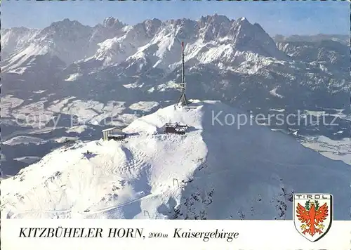 Kitzbuehel Tirol Kitzbueheler Horn Blick zum Kaisergebirge Winterpanorama Fliegeraufnahme Kat. Kitzbuehel