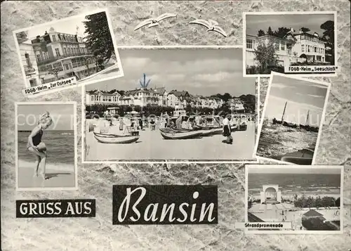 Bansin Ostseebad FDGB Heime Zur Ostsee und Seeschloss Boote am Strand Strandpromenade Kat. Heringsdorf