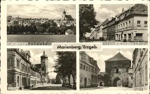 Marienberg Erzgebirge Blick vom Galgenberg Kirche Markt HO Schnellgaststaette Zschopauer Tor Kat. Marienberg