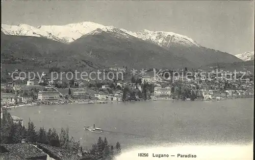 Paradiso Lago di Lugano Gesamtansicht mit Dampfer Kat. Paradiso