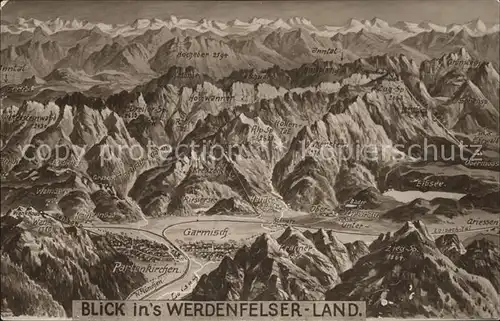 Garmisch Partenkirchen Blick ins Werdenfelser Land Panoramakarte Kat. Garmisch Partenkirchen