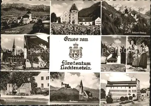 Liechtenstein  Vaduz Schloss Rotes Haus Pfarrkirche Im Steg Trachten Rheinberger Denkmal Balzers Rathaus Kat. Liechtenstein