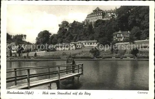 Blankenheim Eifel Blick vom Strandbad auf die Burg Restaurant Em Duffes Kupfertiefdruck Kat. Blankenheim
