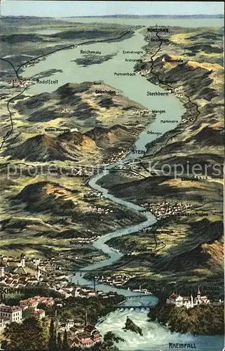 Rheinfall SH Panoramakarte mit Schaffhausen und  Bodensee Kat. Rheinfall