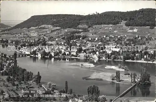 Stein Rhein mit Insel Werd und Schloss Hohenklingen Kat. Stein Rhein