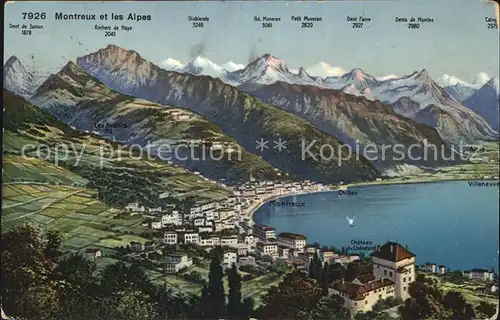 Montreux VD Kartenuebersicht mit den Alpen Kat. Montreux