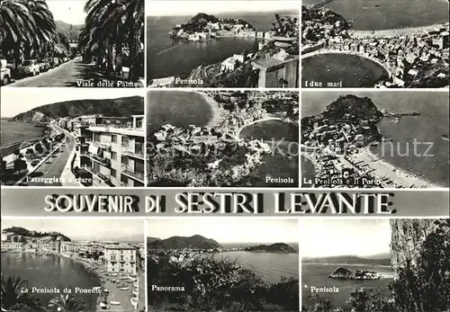 Sestri Levante Viale delle Palme Penisola I due mari Passeggiata Porto Penisola da Ponente Panorama Kat. Sestri Levante