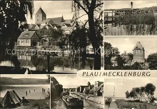 Plau Mecklenburg Teilansicht Plauer See Strand Frachter Turm Kat. Plau See