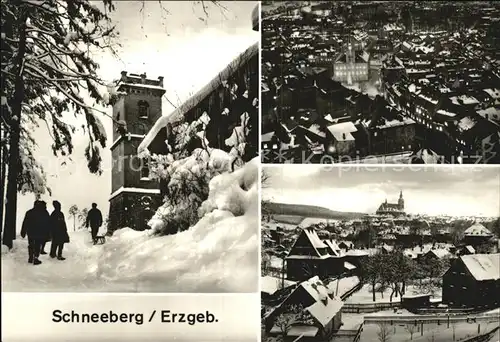 Schneeberg Erzgebirge Ortsansichten im Winter Turm Kat. Schneeberg