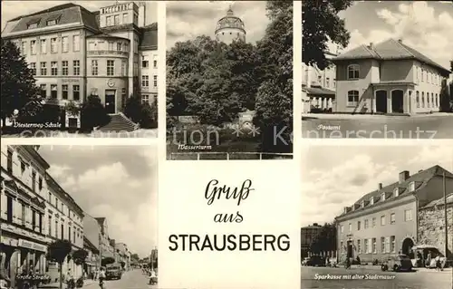 Strausberg Brandenburg Diesterweg Schule Wasserturm Postamt Sparkasse Stadtmauer Grosse Strasse Kat. Strausberg