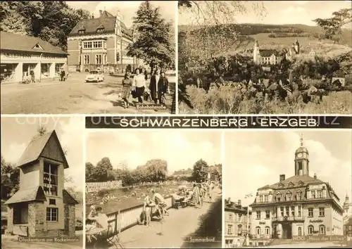 Schwarzenberg Erzgebirge Bahnhofstrasse Schloss HOG haus der Einheit Schwimmbad Glockenturm am Rockelmann Kat. Schwarzenberg