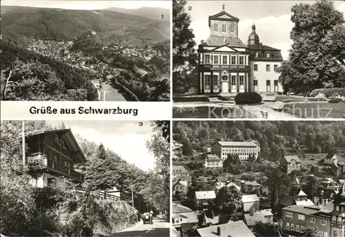 Schwarzburg Thueringer Wald Panorama Blick zum Trippstein Kaisersaalgebaeude HO Gaststaette Schweizerhaus Ingenieurschule fuer Forstwirtschaft Kat. Schwarzburg