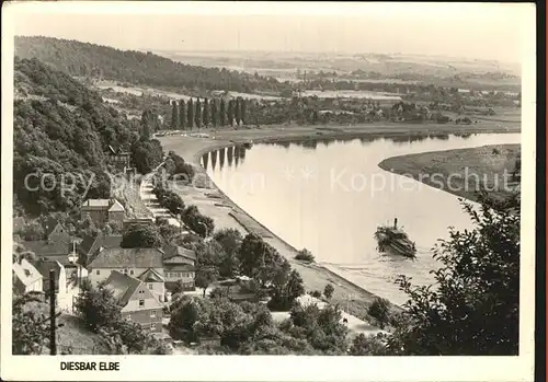Diesbar Seusslitz Panorama Elbe Dampfer Kat. Nuenchritz