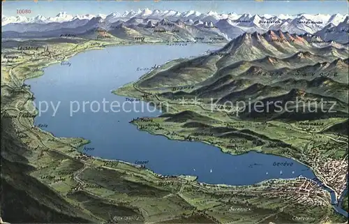 Geneve GE Panoramakarte mit Lac Leman und Alpen Kat. Geneve