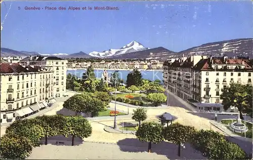Geneve GE Place des Alpes et le Mont Blanc Kat. Geneve