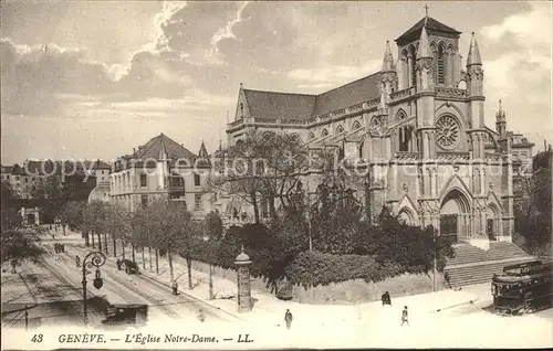 Geneve GE Eglise Notre Dame mit Strassenbahn Kat. Geneve