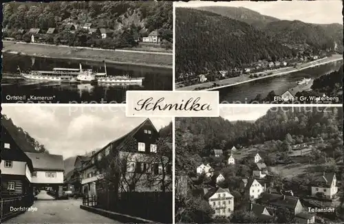 Schmilka OT Kamerun Elbtal mit Gr Winterberg Dorfstrasse Teilansicht Kat. Bad Schandau