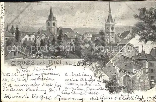 Biel Bienne Ortsansicht mit Kirche Kat. Biel