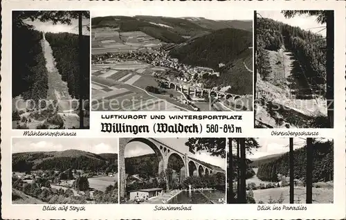 Willingen Sauerland Muehlenkopfschanze Panorama Viadukt Ohrenbergschanze Stryck Schwimmbad Paradies Kat. Willingen (Upland)