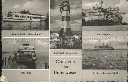 Unterweser Fahrgastschiff Deutschland Faehrschiff Rotesand Leuchtturm Pieranlagen Ozeandampfer